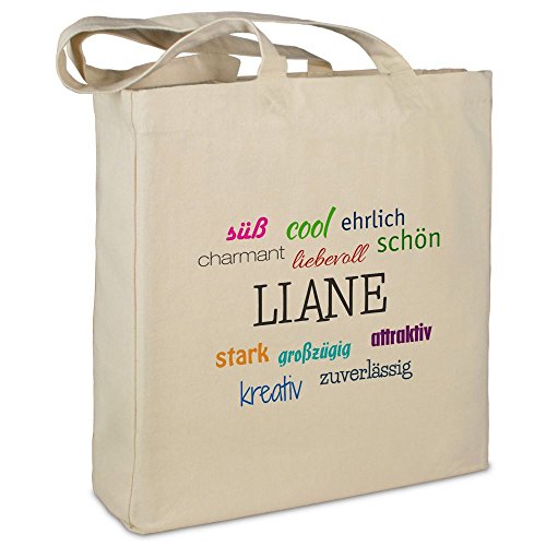 Stofftasche mit Namen Liane - Motiv Positive Eigenschaften - Farbe beige - Stoffbeutel, Jutebeutel, Einkaufstasche, Beutel von printplanet