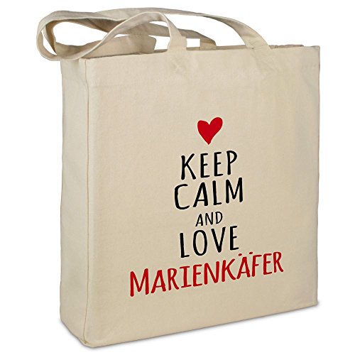 Stofftasche mit Namen Marienkäfer - Motiv Keep Calm - Farbe beige - Stoffbeutel, Jutebeutel, Einkaufstasche, Beutel von printplanet