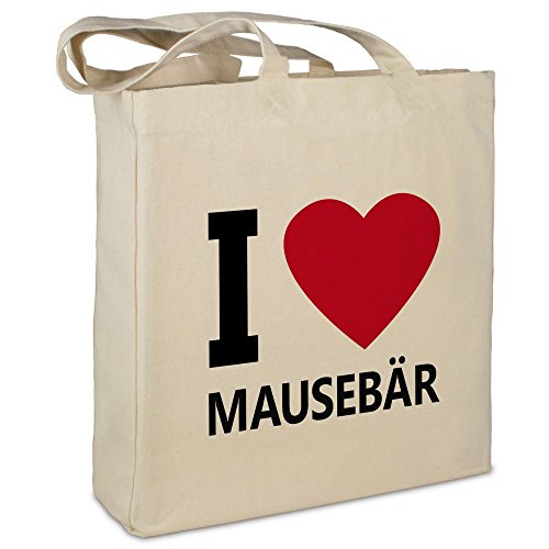 Stofftasche mit Namen Mausebär - Motiv I Love - Farbe beige - Stoffbeutel, Jutebeutel, Einkaufstasche, Beutel von printplanet