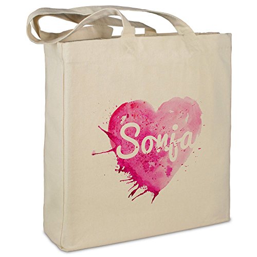 Stofftasche mit Namen Sonja - Motiv Painted Heart - Farbe beige - Stoffbeutel, Jutebeutel, Einkaufstasche, Beutel von printplanet