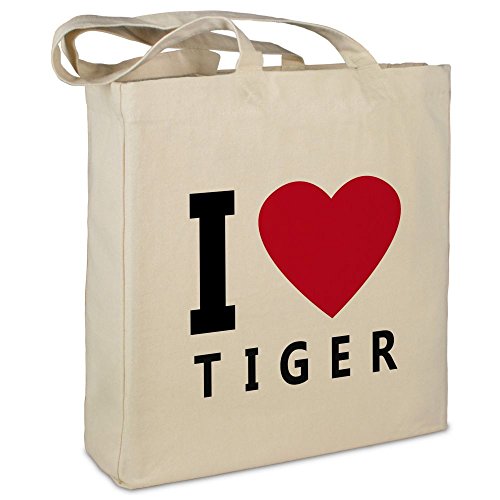 Stofftasche mit Namen Tiger - Motiv I Love - Farbe beige - Stoffbeutel, Jutebeutel, Einkaufstasche, Beutel von printplanet