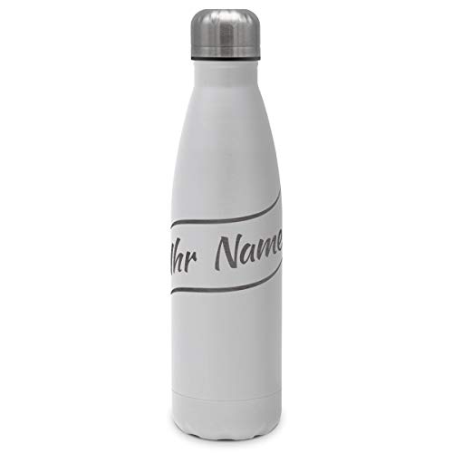 printplanet - Isolierte Trinkflasche mit Text oder Namen graviert - Edelstahl Thermo-Flasche mit Gravur, 500ml - Weiß - Motiv: Welle von printplanet