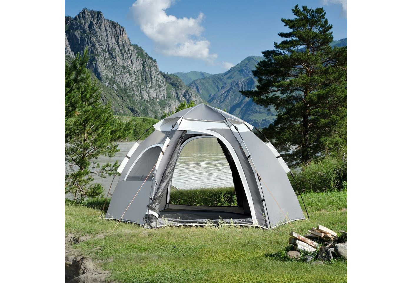 pro.tec Kuppelzelt, Personen: 3, »Nybro« Campingzelt für 2-3 Personen Pop Up Kuppelzelt Grau von pro.tec