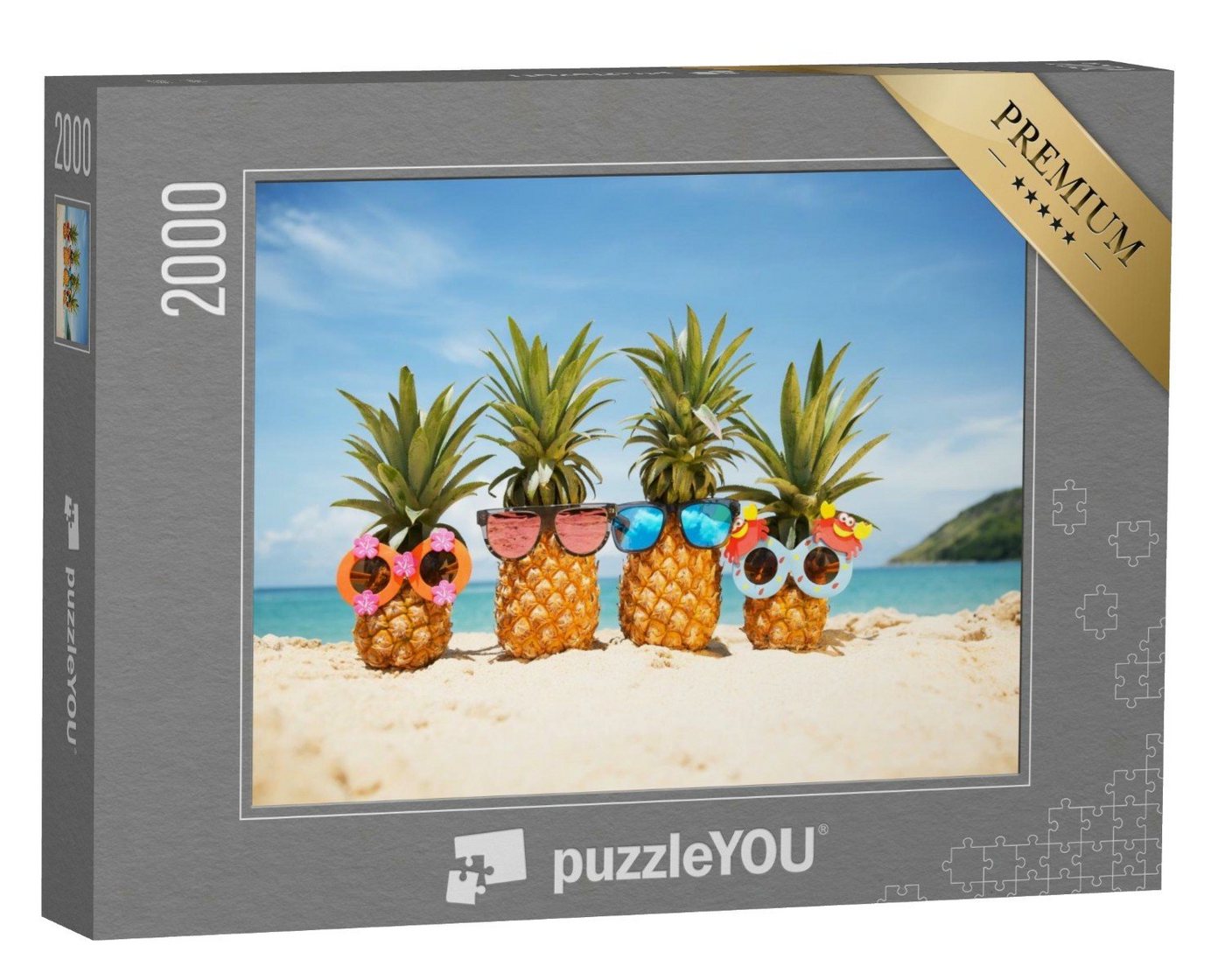 puzzleYOU Puzzle Coole Ananas-Früchte mit Sonnenbrillen am Strand, 2000 Puzzleteile, puzzleYOU-Kollektionen Obst, Sommer, Jahreszeiten, Essen und Trinken von puzzleYOU