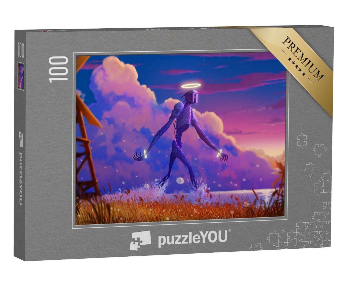 puzzleYOU Puzzle Digitale Kunst: The Giant Mystery Robot Walking, 100 Puzzleteile, puzzleYOU-Kollektionen Illustrationen von puzzleYOU