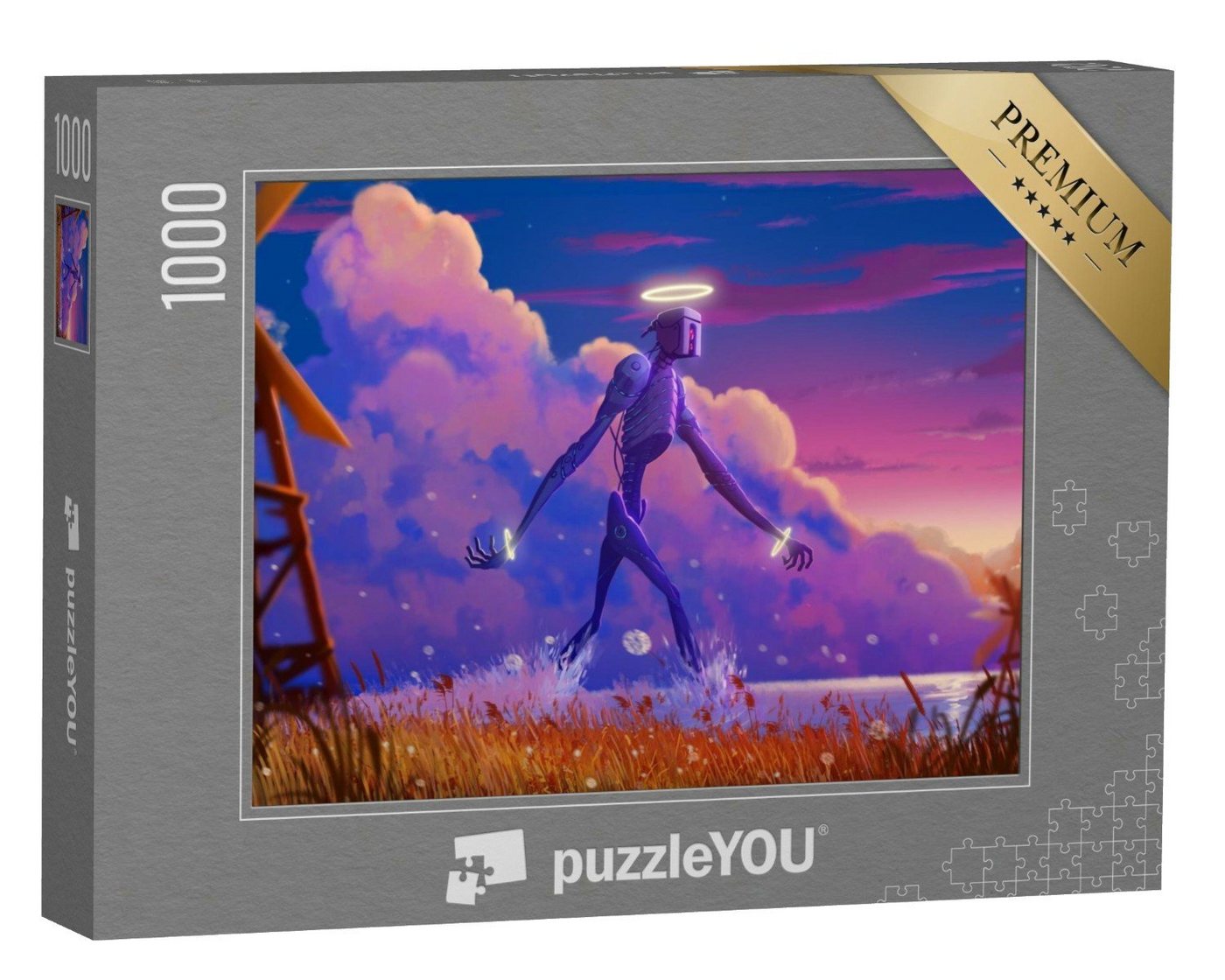 puzzleYOU Puzzle Digitale Kunst: The Giant Mystery Robot Walking, 1000 Puzzleteile, puzzleYOU-Kollektionen Illustrationen von puzzleYOU