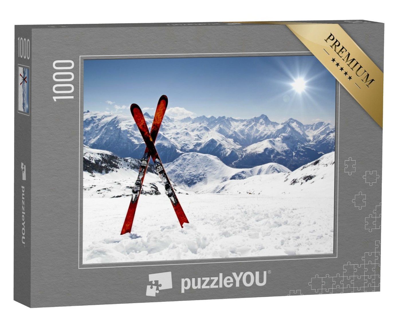 puzzleYOU Puzzle Ein Paar Cross-Ski, dahinter Schnee, 1000 Puzzleteile, puzzleYOU-Kollektionen Sport von puzzleYOU