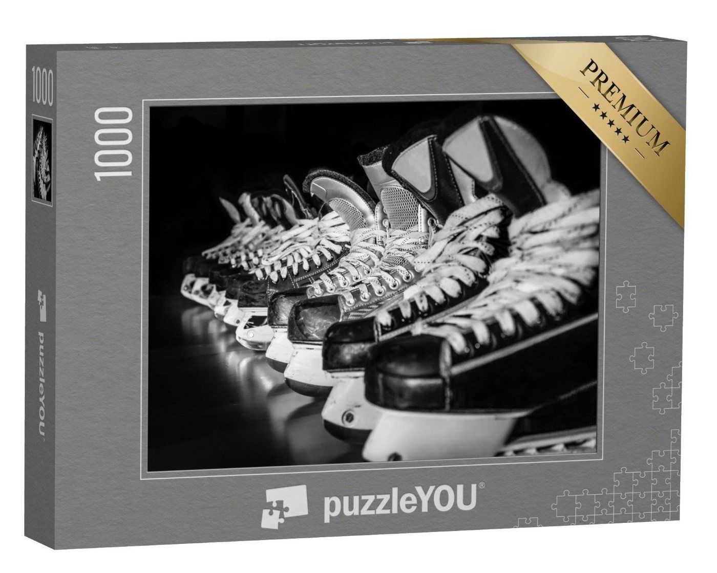 puzzleYOU Puzzle Eishockey-Schlittschuhe in einer Umkleidekabine, 1000 Puzzleteile, puzzleYOU-Kollektionen Menschen, Eishockey von puzzleYOU
