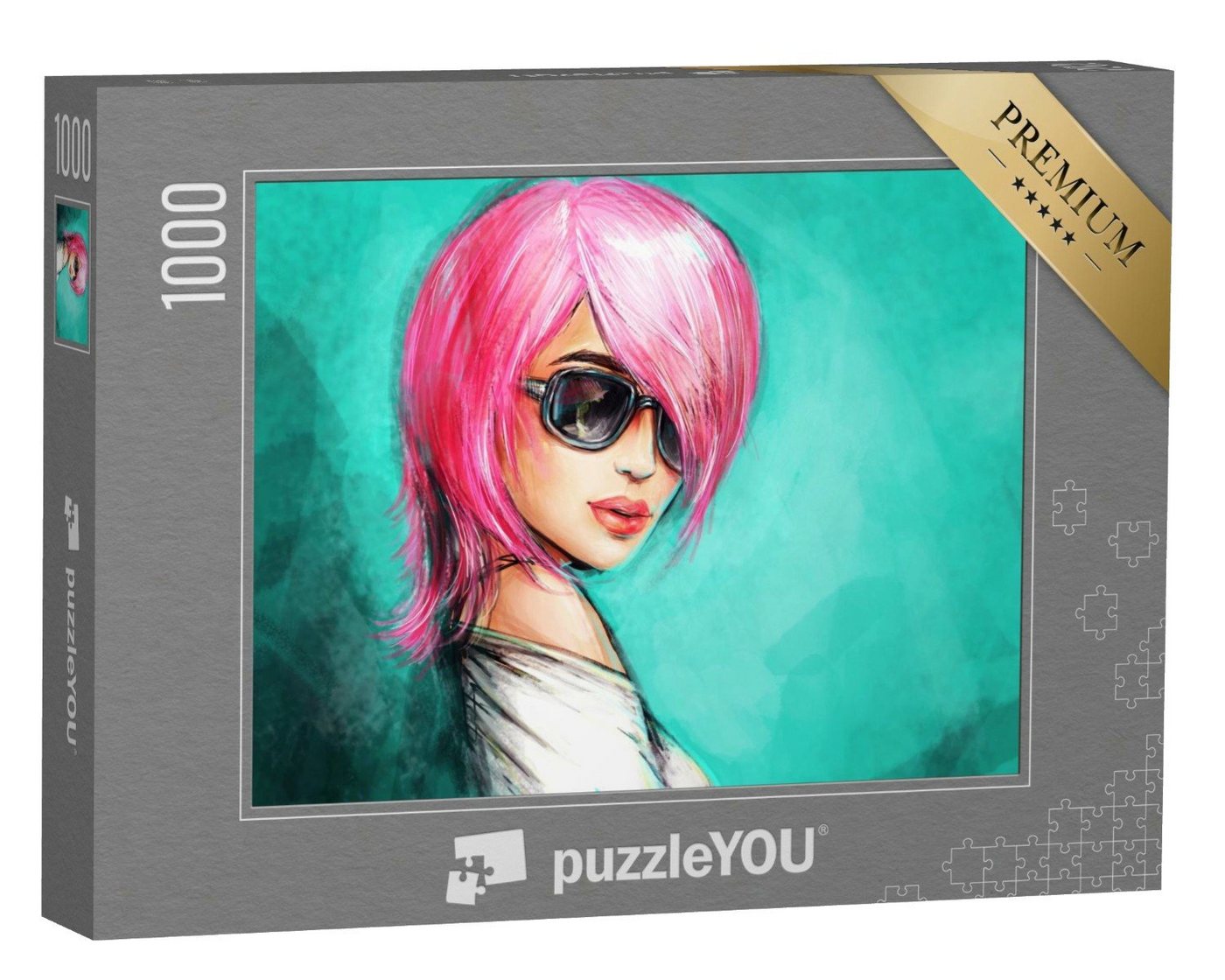 puzzleYOU Puzzle Frau mit pinkem Haar und Sonnenbrille, 1000 Puzzleteile, puzzleYOU-Kollektionen Illustrationen von puzzleYOU