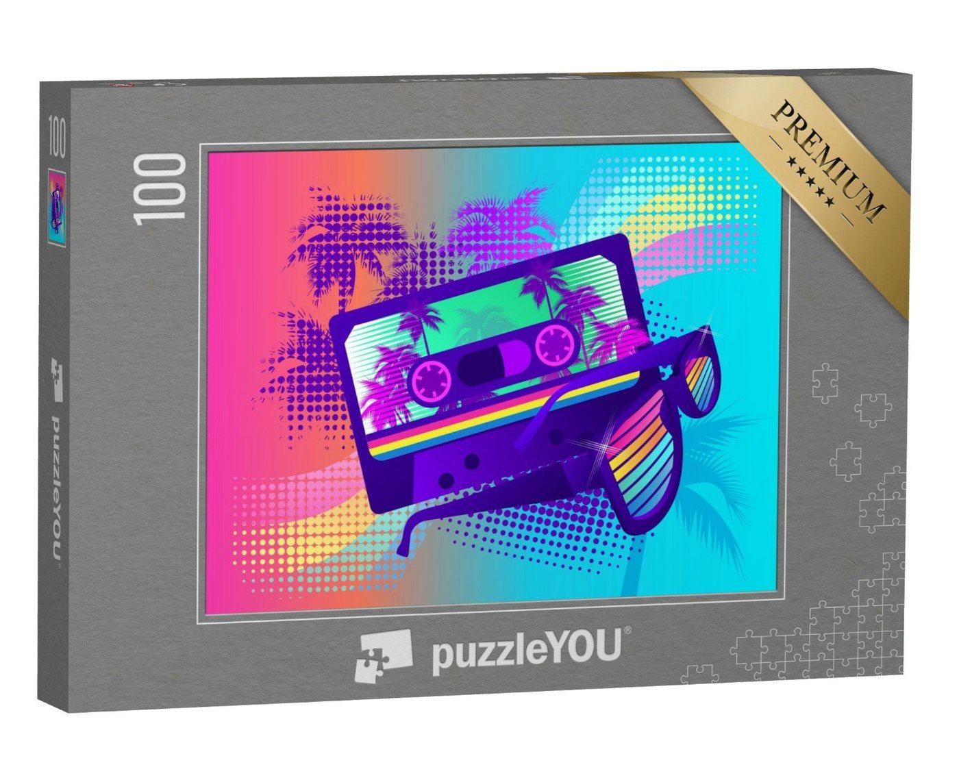 puzzleYOU Puzzle Kassette und Sonnenbrille auf Retro-Hintergrund, 100 Puzzleteile, puzzleYOU-Kollektionen Vintage von puzzleYOU