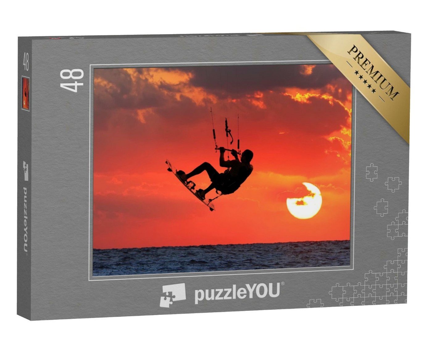 puzzleYOU Puzzle Kite-Surfen im glühenden Sonnenuntergang, 48 Puzzleteile, puzzleYOU-Kollektionen Sport, Menschen von puzzleYOU