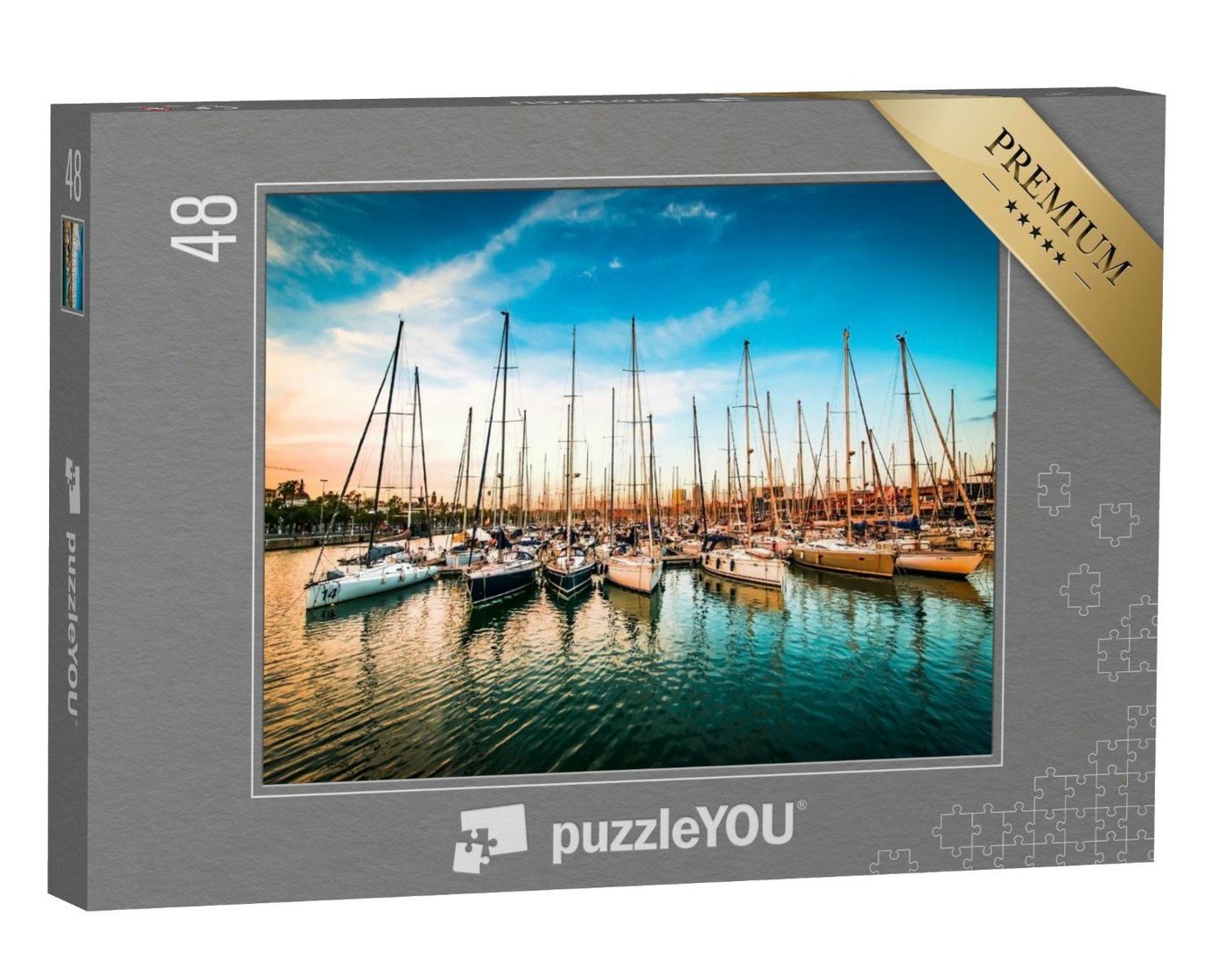 puzzleYOU Puzzle Meeresbucht mit Yachten bei Sonnenuntergang, 48 Puzzleteile, puzzleYOU-Kollektionen Hafen, Sport, Sydney, Städte Weltweit von puzzleYOU