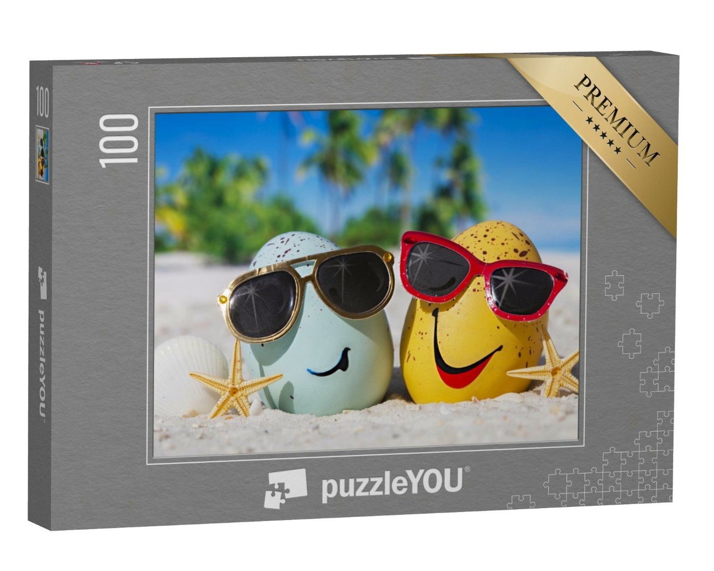 puzzleYOU Puzzle Ostereier mit Sonnenbrille am Meeresstrand, 100 Puzzleteile, puzzleYOU-Kollektionen Festtage von puzzleYOU