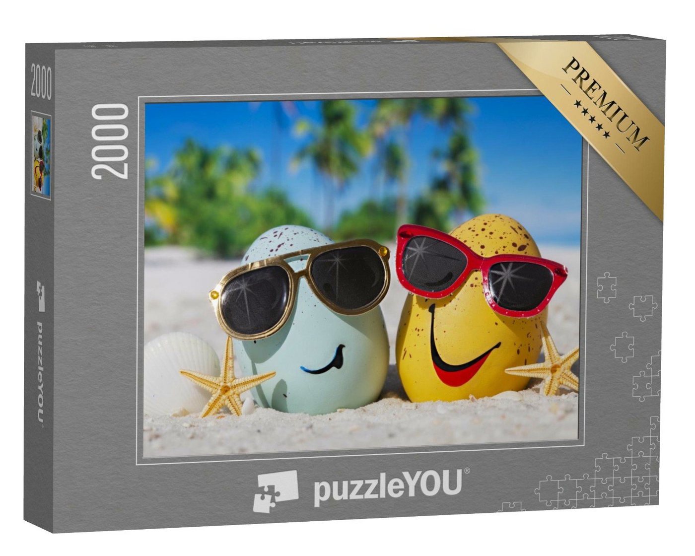 puzzleYOU Puzzle Ostereier mit Sonnenbrille am Meeresstrand, 2000 Puzzleteile, puzzleYOU-Kollektionen Festtage von puzzleYOU