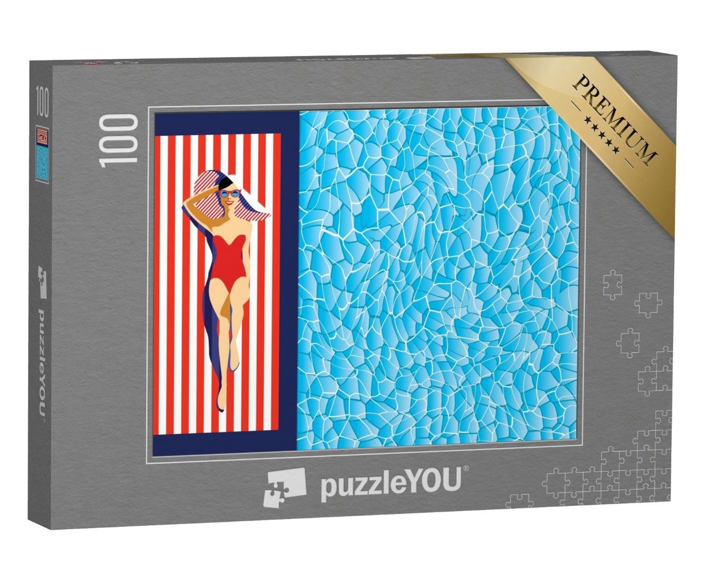 puzzleYOU Puzzle Schöne junge Frau am Pool mit Sonnenbrille, 100 Puzzleteile, puzzleYOU-Kollektionen Vintage von puzzleYOU