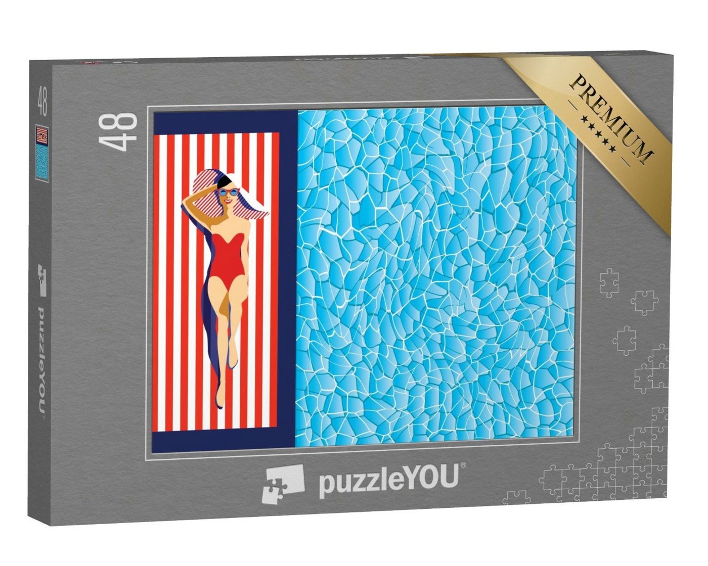 puzzleYOU Puzzle Schöne junge Frau am Pool mit Sonnenbrille, 48 Puzzleteile, puzzleYOU-Kollektionen Vintage von puzzleYOU