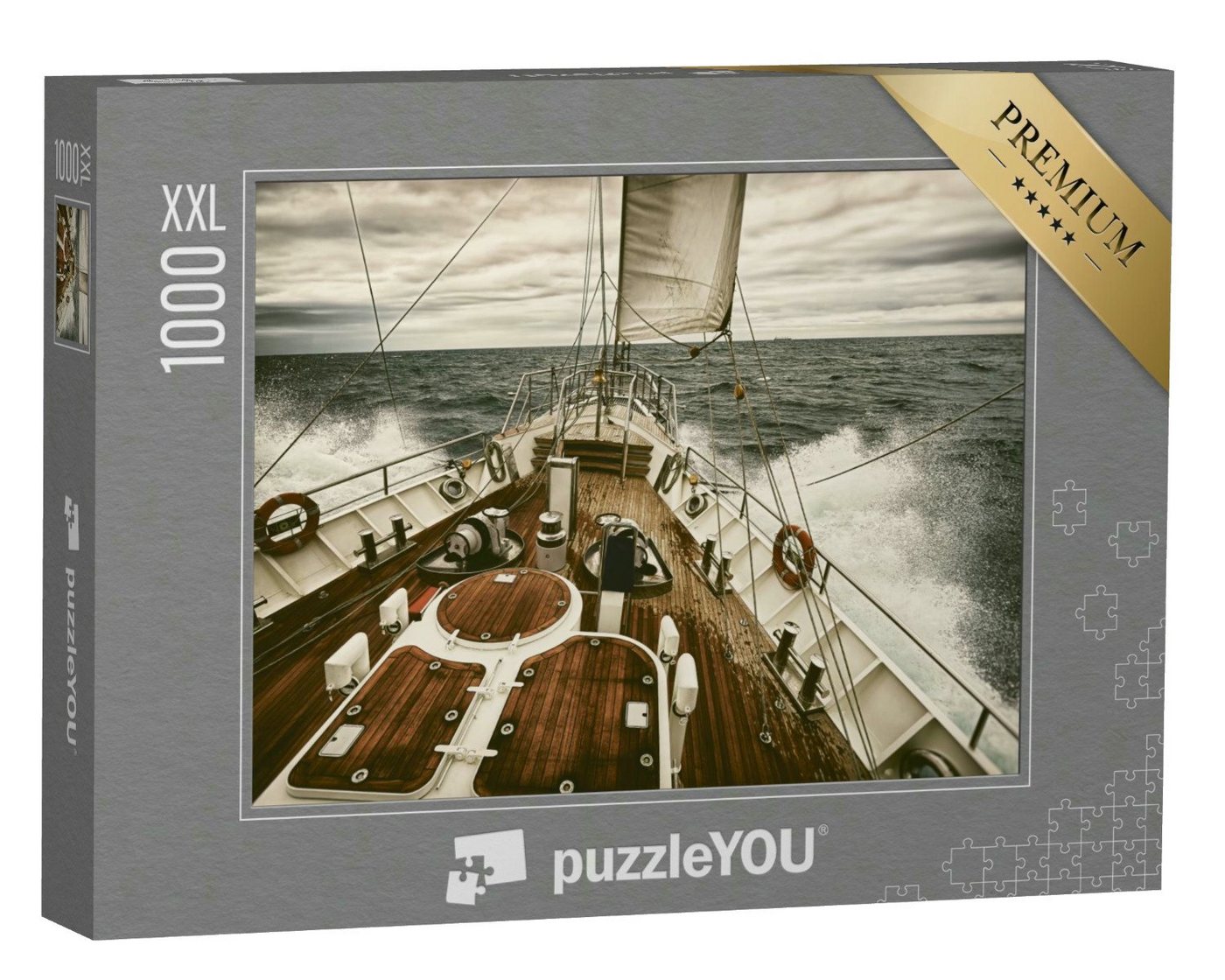 puzzleYOU Puzzle Segelyacht im Sonnenuntergang, Retro-Style, 1000 Puzzleteile, puzzleYOU-Kollektionen Sport, Segelschiffe von puzzleYOU