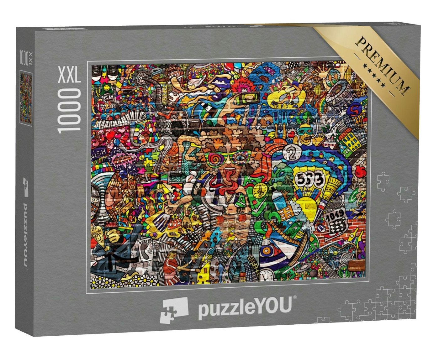 puzzleYOU Puzzle Sport-Collage auf einer großen Backsteinmauer, 1000 Puzzleteile, puzzleYOU-Kollektionen Kunst & Fantasy von puzzleYOU