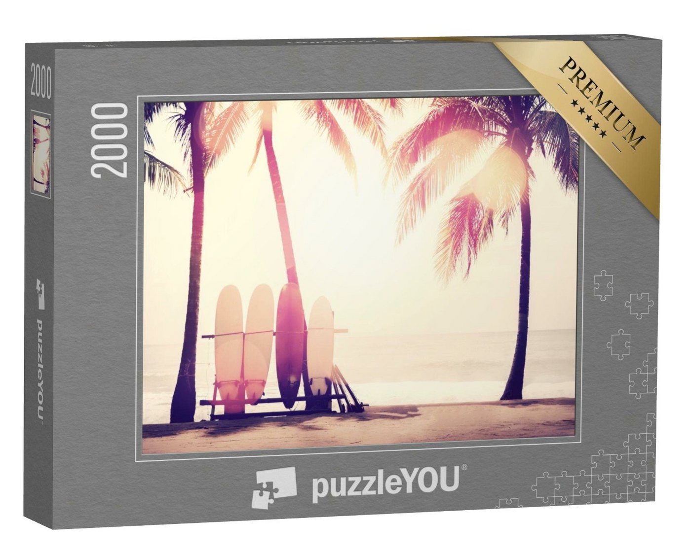 puzzleYOU Puzzle Surfbretter unter Palmen am Strand, 2000 Puzzleteile, puzzleYOU-Kollektionen Sport von puzzleYOU