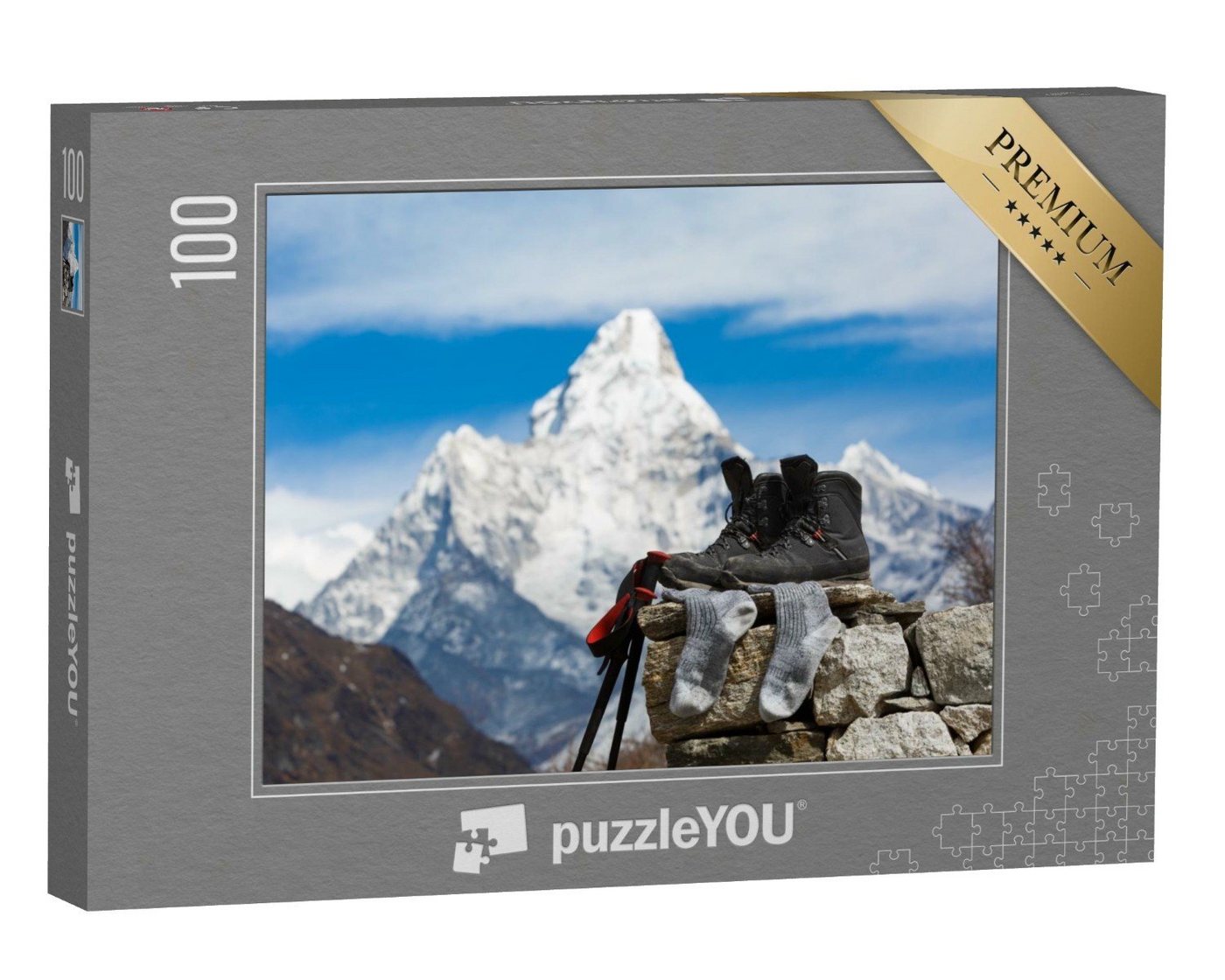 puzzleYOU Puzzle Wanderschuhe vor dem Mount Ama Dablam, Nepal, 100 Puzzleteile, puzzleYOU-Kollektionen Nepal von puzzleYOU