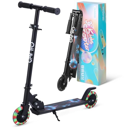 QIUYO Kinder-Roller, 2-Räder, zusammenklappbar, für Alter 4-7 Jahre, verstellbare Höhe, blinkende Räder, leicht mit stabilem Rahmen, Kickstand von qiuyo