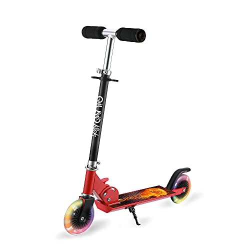 QIUYO Roller Kinder 4-7 Jahre, 2 LED Leuchtende Räder Kinderroller für Mädchen Jungenr, 3 Höhenverstellbare & Klappbar, Scooter für Kinder mit Ständer (Schwarz) von qiuyo
