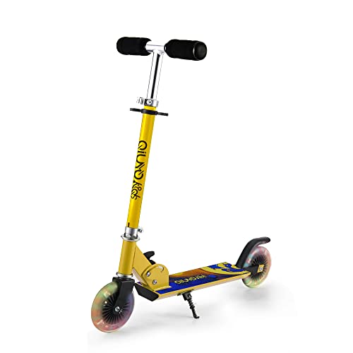 QIUYOU Scooter Kinder, Für 4-7 Jahre Tret-Roller für Mädchen Jungen, 2 LED Aufleuchten Räder und Hinterradbremse, Höhenverstellbarer, Klappbarer Roller Kinder… (gelb) von qiuyo
