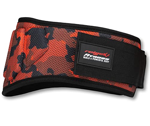 Gewichthebergürtel (+ Trainingspläne) Fitnessgürtel für Bodybuilding, Krafttraining, Gewichtheben und Crossfit Training - Weightlifting Belt für Damen und Herren (L, Rot-Camo) von raigeki Fitness BUILD A POWERFUL BODY