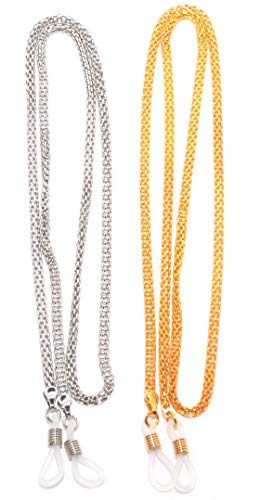 rainbow safety Brillenkette Brillenband Halter Lanyard Strap für Kurzsichtigkeit Lesebrillen Sonnenbrillen RC01 SET Silber+Gold farbe von rainbow safety