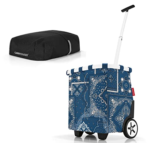 reisenthel carrycruiser Tragbarer Einkaufstrolley mit stabilem Aluminiumrahmen, Schultergurt und herausnehmbarer Netz-Innentasche Aus wasserabweisendem Material, Couleur:Bandana Blue von reisenthel