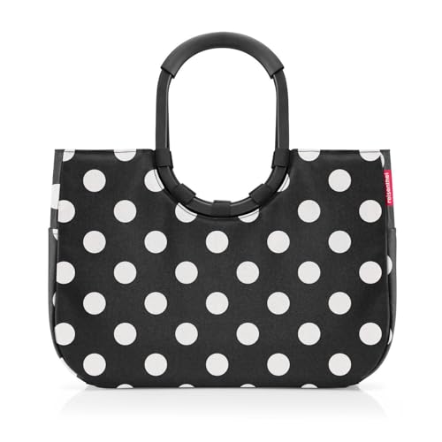 reisenthel loopshopper L frame dots white – Stabile Tasche mit praktischen Fächern aus recycelten PET-Flaschen – Charmantes und wasserabweisendes Design von reisenthel