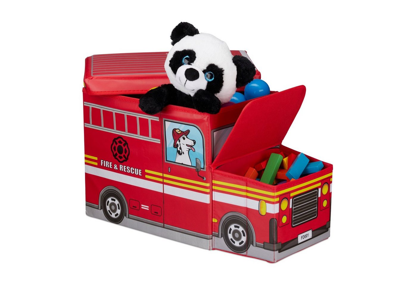 relaxdays Aufbewahrungsbox Sitzbox für Kinder, Fire Truck von relaxdays