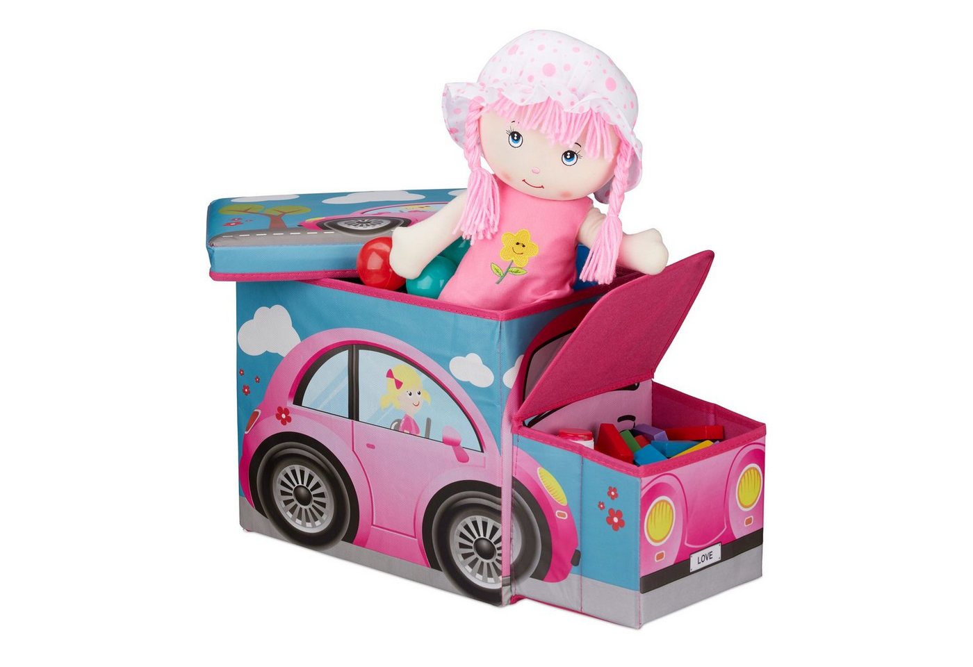 relaxdays Aufbewahrungsbox Sitzbox für Kinder, Pink Car von relaxdays