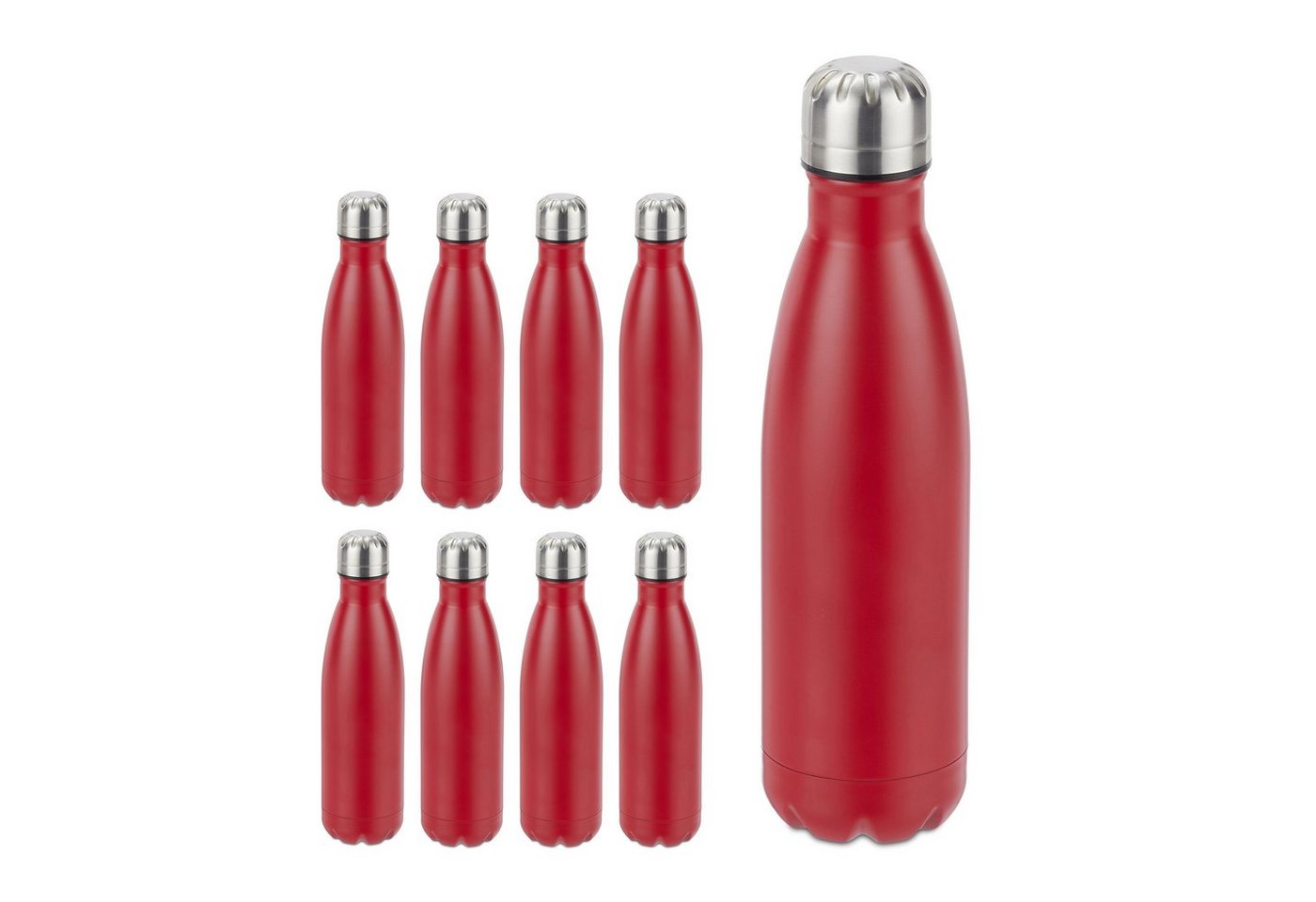 relaxdays Isolierflasche 9 x Trinkflasche Edelstahl rot von relaxdays