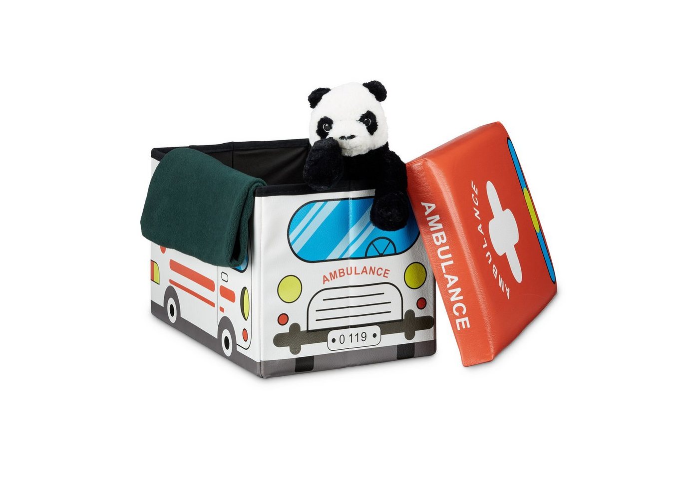 relaxdays Spielzeugtruhe Faltbare Spielzeugkiste mit Stauraum, Ambulance von relaxdays
