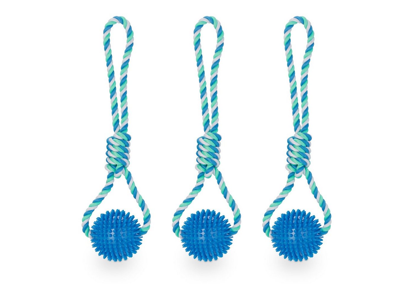 relaxdays Tierball Hundespielzeug Ball mit Seil 3er Set, Polyester von relaxdays