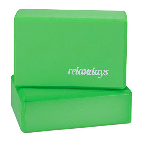 Relaxdays Unisex – Erwachsene Yogablock im 2er Set, Klötze Übungen, Hartschaum, rutschfest, Yoga-Würfel HBT 8x23x15 cm, grün f von Relaxdays