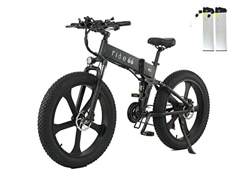 ride66 R5 26 Zoll Fat Tire Falt-E-Bike Mountainbike 48V 12,8AH LG-Zellenbatterie 21-Gang-Hydraulikbremsen (Schwarze Doppelbatterie) von ride66