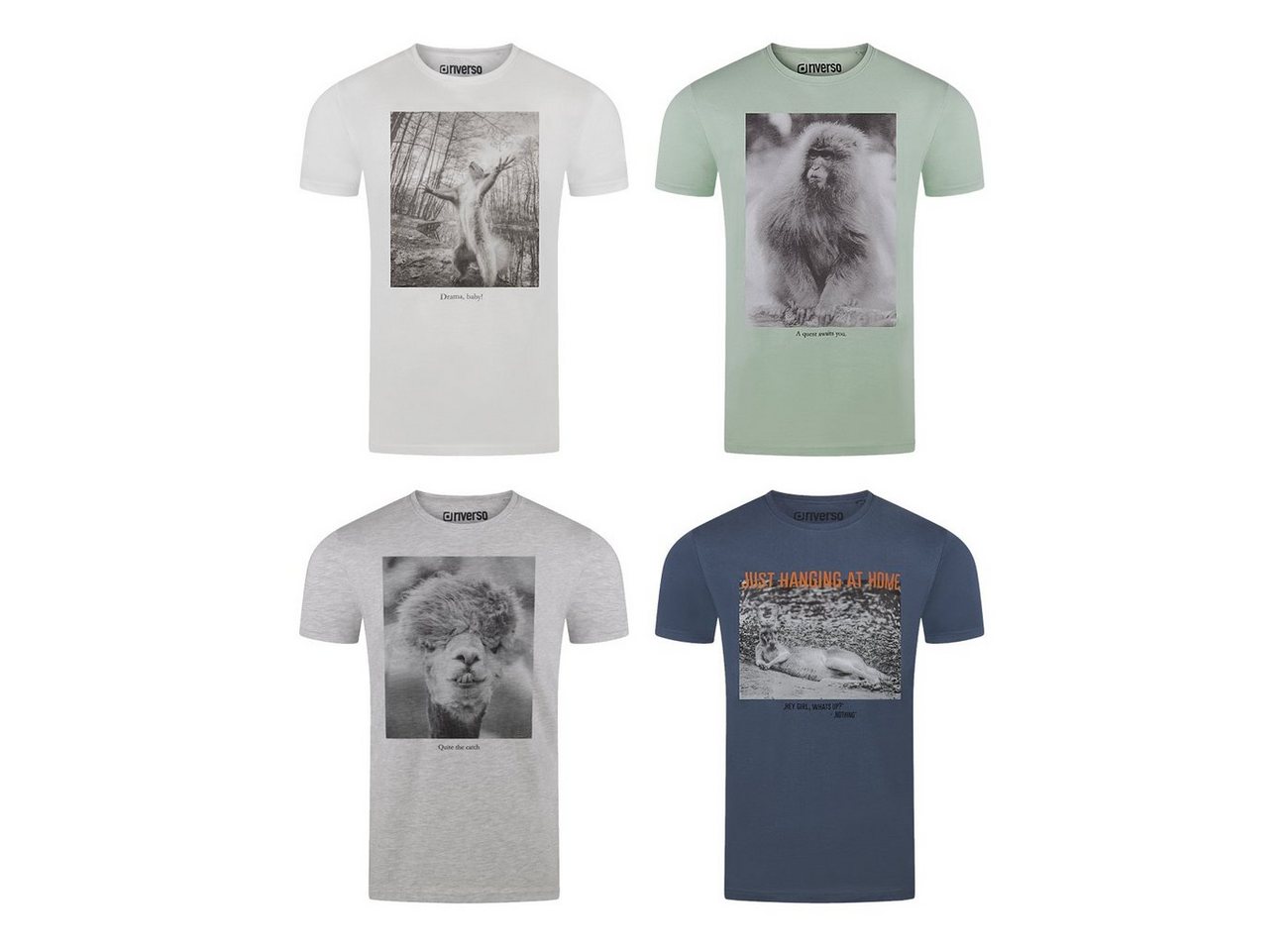 riverso T-Shirt Herren Fotoprintshirt RIVCharly Regular Fit (4-tlg) Kurzarm Tee Shirt mit Rundhalsausschnitt aus 100% Baumwolle von riverso