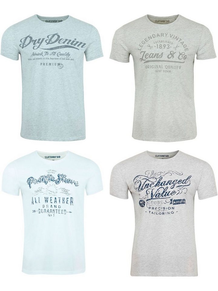 riverso T-Shirt Herren Printshirt RIVLeon Regular Fit (4-tlg) Kurzarm Tee Shirt mit Rundhalsausschnitt aus 100% Baumwolle von riverso