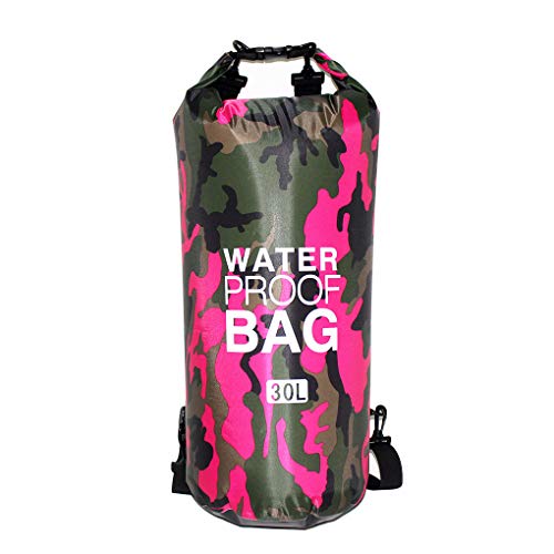 rongweiwang Tragbare Schwimmen wasserdichte Tasche Dry Sack Aufbewahrungstasche für Rucksack Bootfahren Bootfahren - Rose Red Camouflage - 30L - Zwei Schulter von rongweiwang