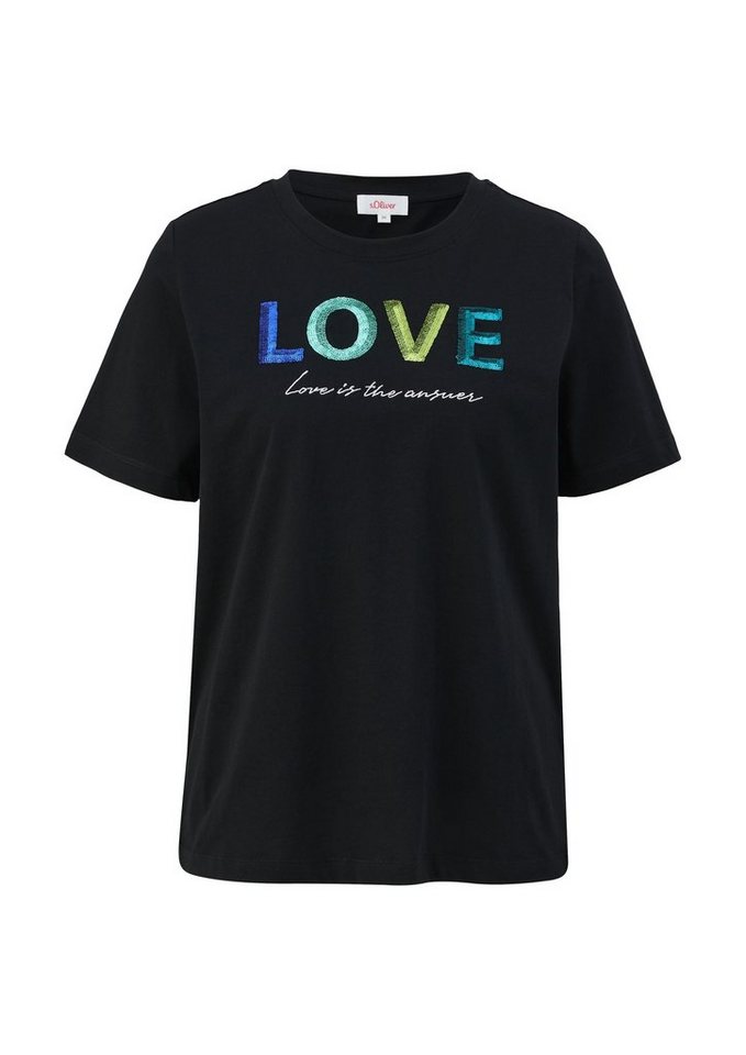 s.Oliver T-Shirt - kurzarm Shirt - Pailletten Druck - schwarzes T-Shirt von s.Oliver
