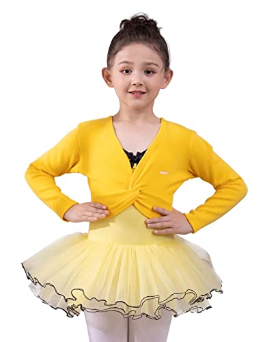 s.lemon Tanz Ballett Pullover Strickjacken Langarm Tanzpullover für Kinder Mädchen (Gelb, XXXL/Körpergröße: 145-155 cm) von s.lemon