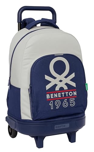 Safta Benetton Varsity Großer Rucksack mit Rädern, kompakt, abnehmbar, ideal für Kinder unterschiedlichen Alters, bequem und vielseitig, Qualität und Stärke, 33 x 22 x 45 cm, Marineblau/Grau, von safta