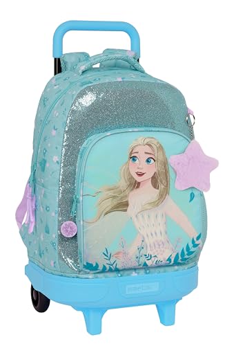 Frozen II Hello Spring Großer Rucksack mit Rädern, kompakt, abnehmbar, ideal für Kinder unterschiedlichen Alters, bequem und vielseitig, Qualität und Widerstandsfähigkeit, 33 x 22 x 45 cm, Hellblau, von safta