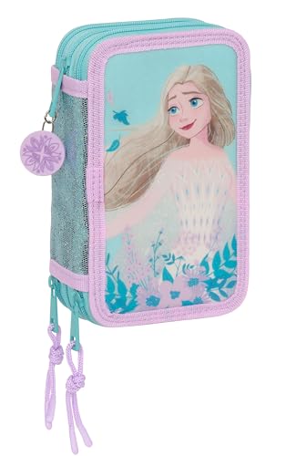 Frozen II Hello Spring Schulmäppchen mit 36 nützlichen Gegenständen, Federmappe für Kinder, ideal für Kinder von 5 bis 14 Jahren, vielseitig einsetzbar, Qualität und Stärke, 12,5 x 5,5 x 19,5 cm, von safta