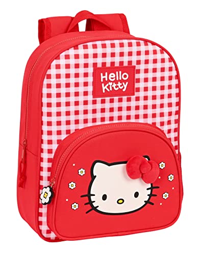 HELLO KITTY Spring - Cartoon-Kinder-Schulrucksack, Kinderrucksack, anpassbar, ideal für Kinder, bequem und vielseitig, Qualität und Strapazierfähigkeit, 26 x 11 x 34 cm, Rot, rot, Estándar, Casual von safta