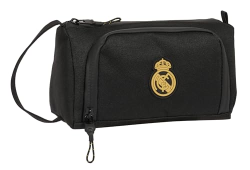 Real Madrid 3. Ausrüstung, Federmäppchen mit ausklappbarer Tasche, Federmäppchen für Kinder, ideal für Schulkinder, vielseitig einsetzbar, Qualität und Stärke, 20 x 8,5 x 11 cm, Schwarz, Schwarz, von safta
