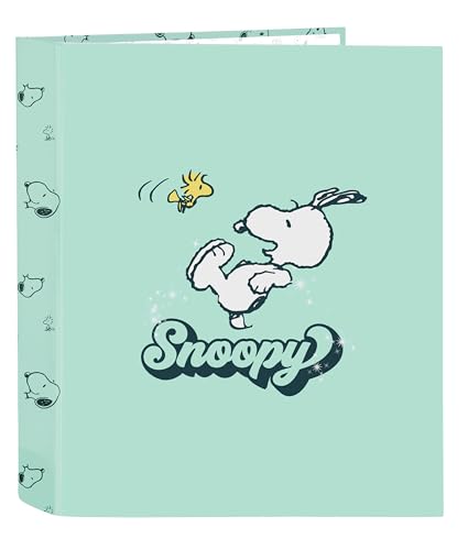 SNOOPY GROOVY Ringmappe mit 4 Ringen, ideal für Kinder unterschiedlichen Alters, bequem und vielseitig, Qualität und Widerstandsfähigkeit, 27 x 6 x 33 cm, Wassergrün, Meeresgrün, Estándar, Casual von safta