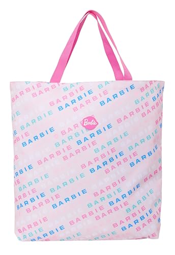 Safta BARBIE LOGOMANIA Einkaufstasche für Damen, Shopping-Tasche, bequem und vielseitig, Qualität und Widerstandsfähigkeit, 50 x 10 x 45 cm, Altrosa, Pink, Estándar, Casual von safta